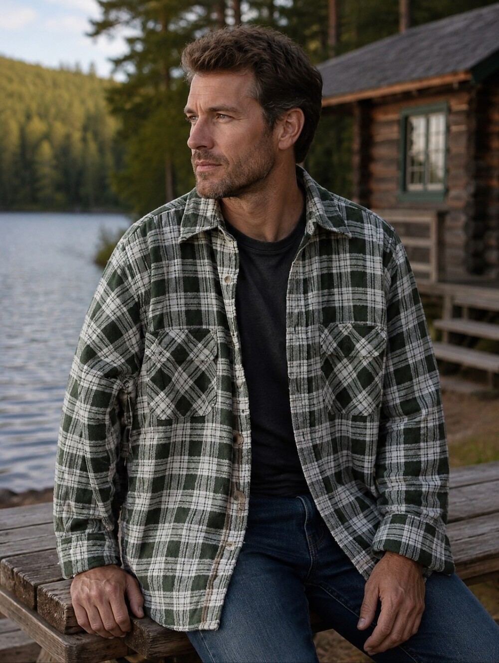 - 🏞 Highland Outfitters Quilted Flannel Barn Shacket - Size: M - VINTAGE